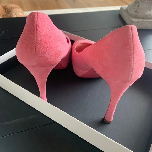 Yves Saint Laurent YSL Palais 80 Suede Sugar Pink Peep-ToePumps size 38.5